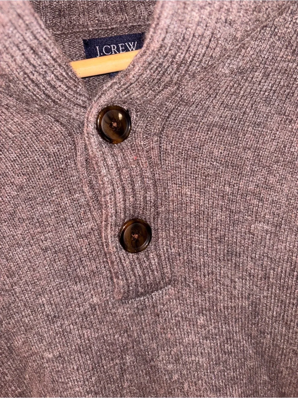 J.Crew Brown Lambswool Blend Shawl Collar Button Mock Neck Sweater Gray Large